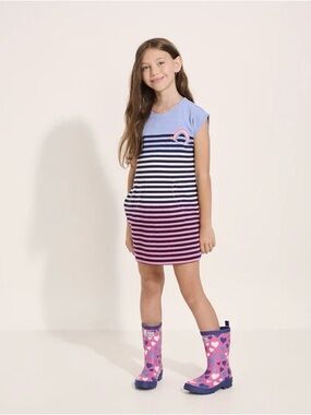 Hatley Sunset Stripe Terry Slouchy Dress Rainbow Blue School NWT Girls Size 6